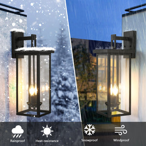 English Elm 1-Pack 22.0" Outdoor Wall Lantern with Dusk-to-Dawn Sensor, Matte Black Aluminum, Clear Glass, Weatherproof Lighting W2312P374778