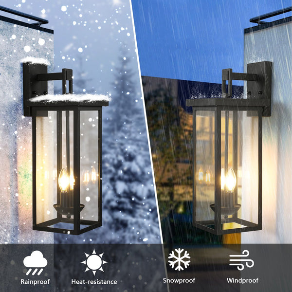 English Elm 1-Pack 22.0" Outdoor Wall Lantern with Dusk-to-Dawn Sensor, Matte Black Aluminum, Clear Glass, Weatherproof Lighting W2312P374778