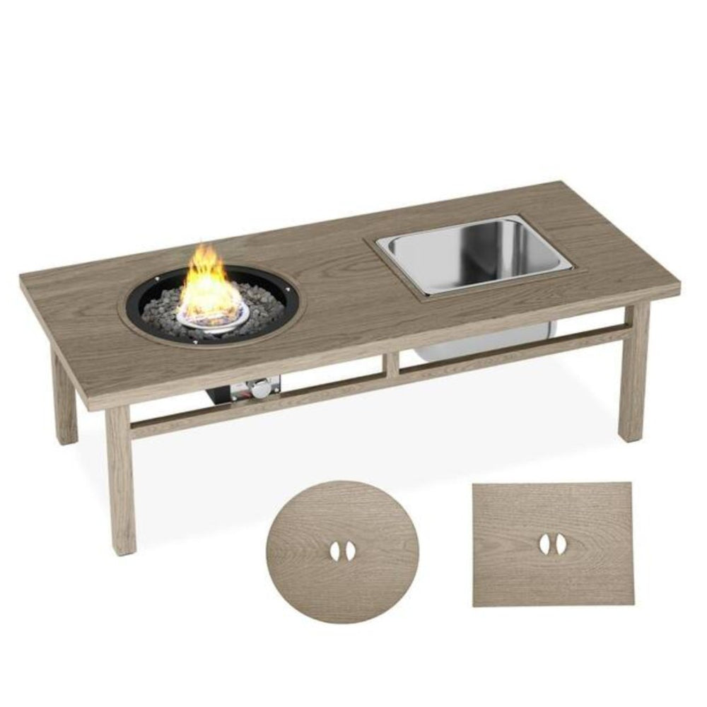 English Elm 47" Outdoor Aluminum Fire Pit Table 50000 Btu Propane with Ice Bucket Station Beige B082P454968
