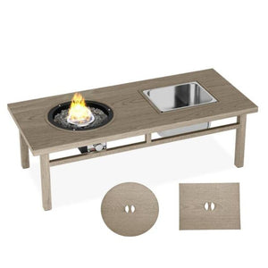 English Elm 47" Outdoor Aluminum Fire Pit Table 50000 Btu Propane with Ice Bucket Station Beige B082P454968