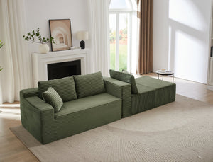 English Elm L-Shaped Cloud Sectional Sofa - Plush Green Corduroy Sleeper, No Assembly, Ideal For Living Spaces W2339P294929
