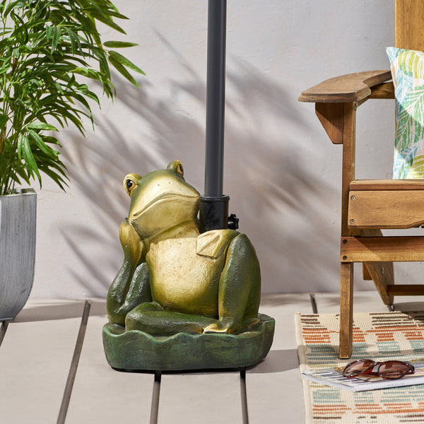 English Elm Christopher Knight Home® - FROG Concrete Umbrella Base in Green – Heavy 17.5" Stable Patio Stand, Weather-Resistant Outdoor Decor 67765.00GRN