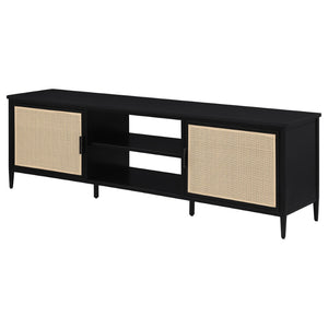 English Elm Kenneth Wide Format Tv Stand with Rattan Doors and Open Shelving for Living Rooms B062P440086