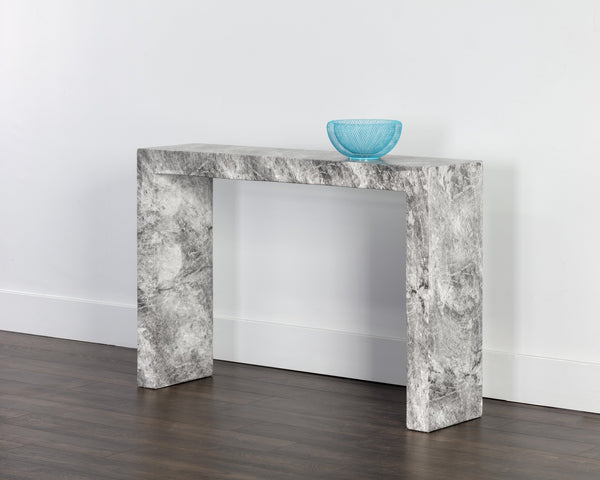 Sunpan Axle Console Table - Bold Concrete Design with Clean Lines for Modern Indoor and Outdoor Spaces Marble Look / Grey