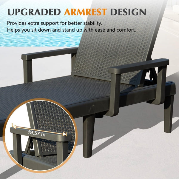 English Elm Pool Chaise Lounge Set of Two Resin Reclining Chairs for Patio Deck Garden Use Grey W1859P477608