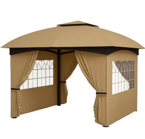 English Elm Double Tier Outdoor Gazebo with Arched Windows Steel Frame and Uv Resistant Polyester Canopy Beige T3971P426830