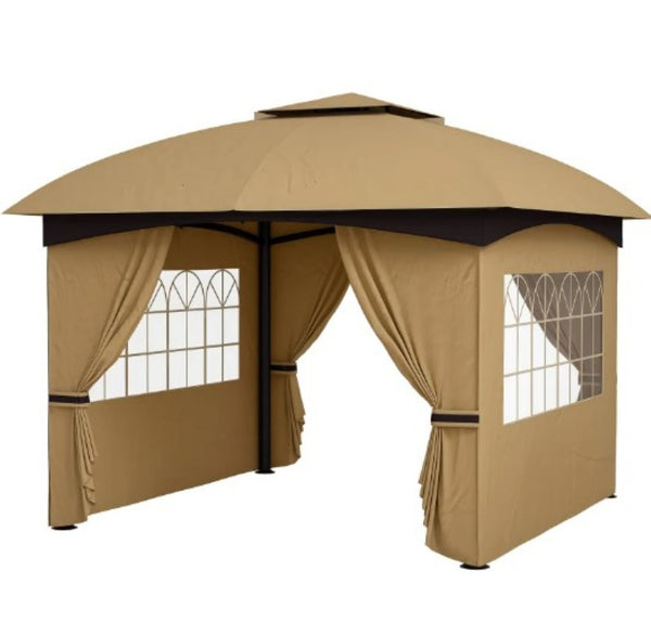 English Elm Double Tier Outdoor Gazebo with Arched Windows Steel Frame and Uv Resistant Polyester Canopy Beige T3971P426830