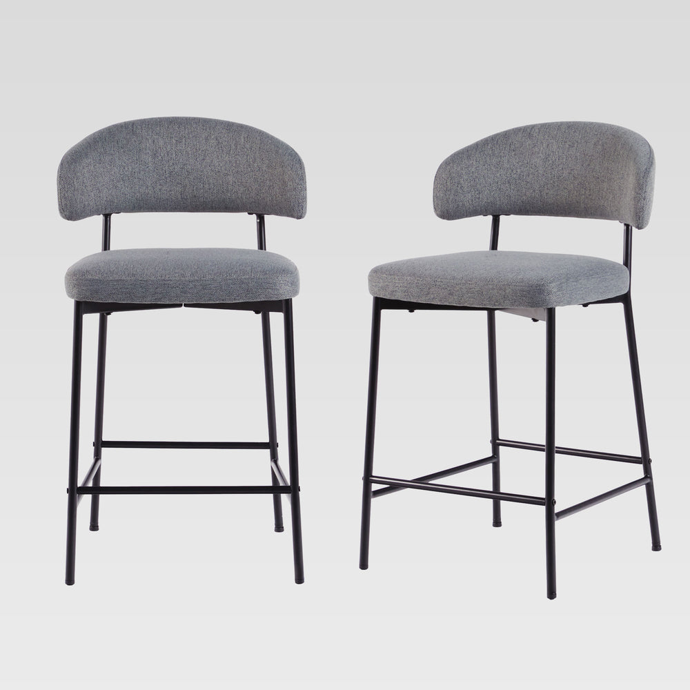 English Elm Walker Edison - Modern Curved Back Counter Stool Set of 2 Charcoal Grey Upholstered Durable Steel Base, Easy Clean B185P169223
