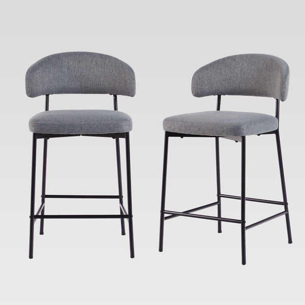 English Elm Walker Edison - Modern Curved Back Counter Stool Set of 2 Charcoal Grey Upholstered Durable Steel Base, Easy Clean B185P169223