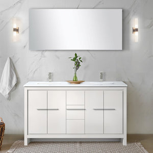 English Elm White Double Bath Vanity Set With Cultured Marble Top, Brushed Nickel Faucet & Large Mirror, 64" L B2731S01738-GIGA