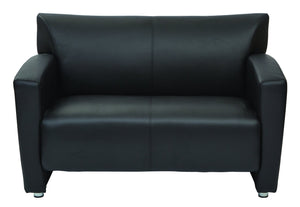 OSP Home Furnishings Loveseat for Two in Faux Leather with Silver Post Legs Modern Contemporary Seating Loveseat SL2912S-U6
