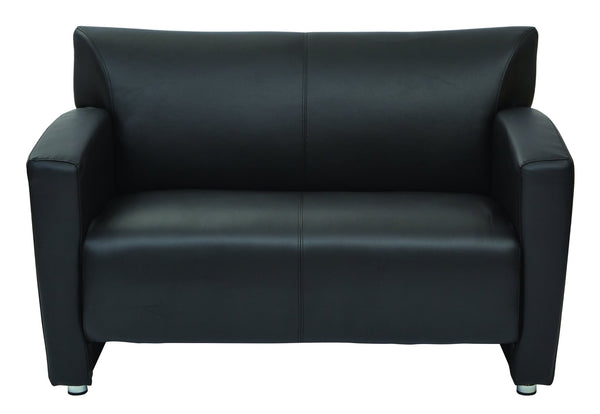 OSP Home Furnishings Loveseat for Two in Faux Leather with Silver Post Legs Modern Contemporary Seating Loveseat SL2912S-U6