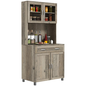 English Elm Two Door Freestanding Buffet Cabinet Tall White Kitchen Pantry with Drawers Shelves T3971S00077