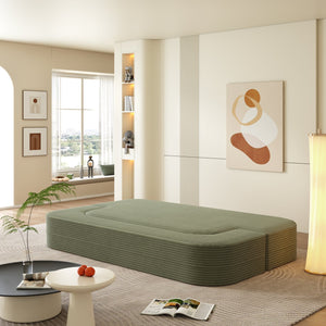 English Elm 78.7" Modern Foldable Corduroy Sofa Bed with 2 Pillows and Blanket, Convertible Deep Seat Sleeper Couch Green W3219P368262