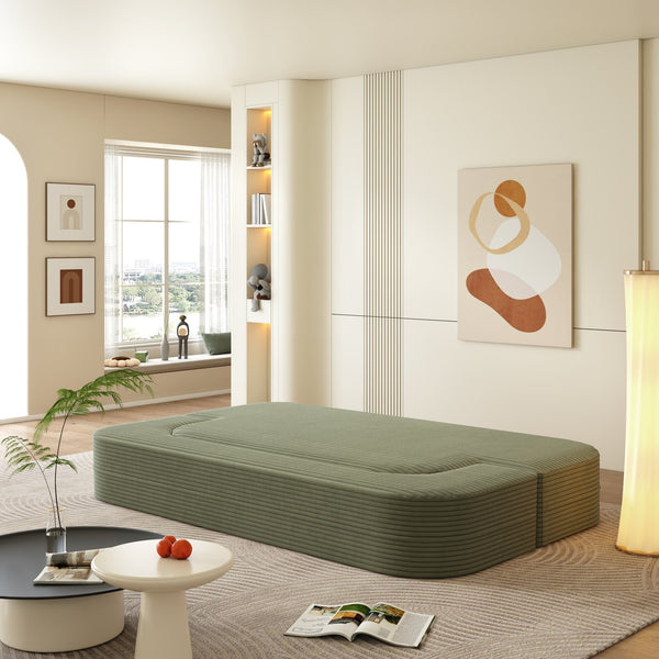 English Elm 78.7" Modern Foldable Corduroy Sofa Bed with 2 Pillows and Blanket, Convertible Deep Seat Sleeper Couch Green W3219P368262