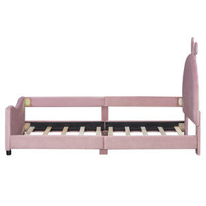 English Elm Twin Velvet Daybed with Sculptural Rabbit Ear Headboard for Kids or Guest Rooms Pink N737P380205H