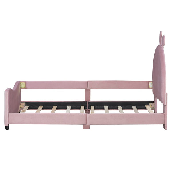 English Elm Twin Velvet Daybed with Sculptural Rabbit Ear Headboard for Kids or Guest Rooms Pink N737P380205H
