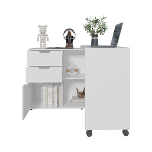 English Elm Lamont Rolling White Desk with Storage Drawers Shelves and Cabinet for Home Office B097S00245