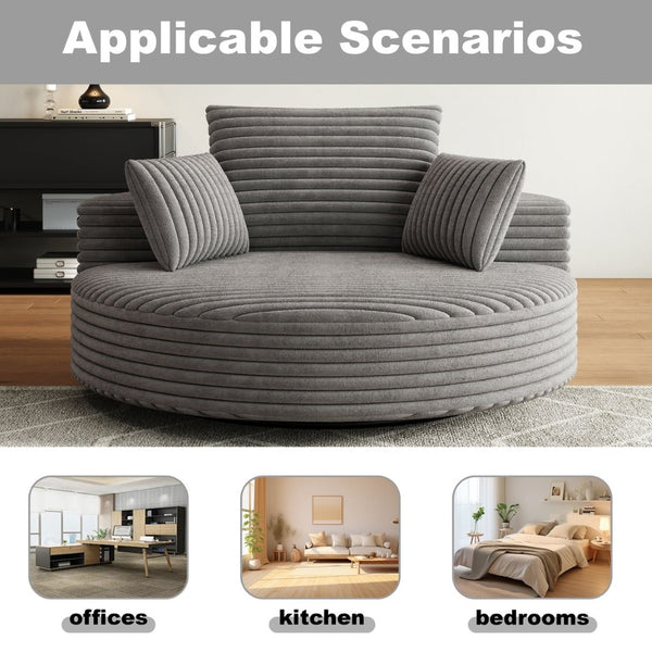 English Elm 55''l 55'l Faux Rabbit Fur Corduroy Swivel Lounge Chair Cloud Foam Seat for Bedroom Grey W834S00449