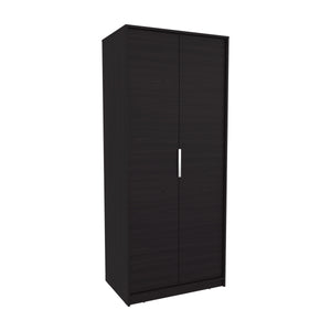 English Elm Wenden Tall Double-Door Armoire with Shelves & Hanging Rod, Freestanding Modern Wardrobe Black B200P335353