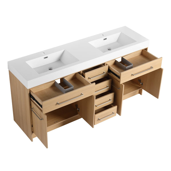 English Elm 72" Freestanding Bathroom Vanity with Double Resin Sink, Original Oak Finish, 4 Doors & 6 Drawers, Soft-Close W1972P315234