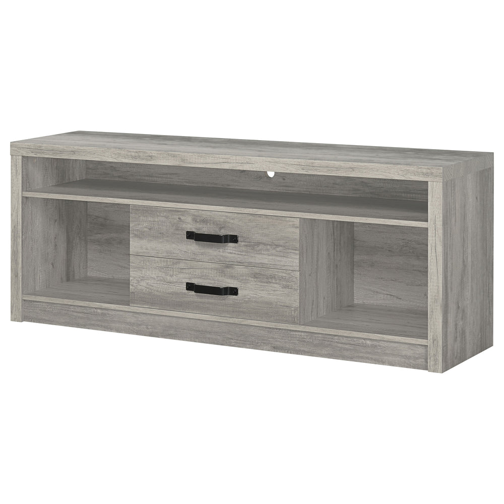 English Elm Bergeron Grey Driftwood TV Stand with 2 Drawers, Rustic Weathered Finish, Durable Engineered Wood Storage (59" Wide) B062P331091