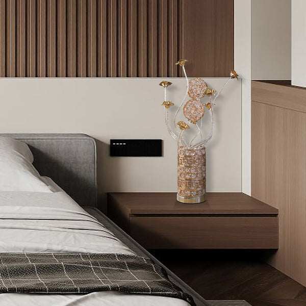 English Elm Aluminum Floral Inspired Table Lamp - Elegant Bud Design For Bedroom, Living Room, Nightstand Use B072P220153