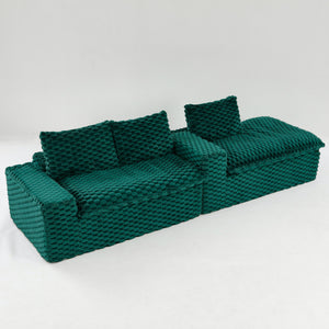 English Elm Green Turtle Velvet Sofa: Convertible Twin-Seat With Right Chaise Lounge For Modern Living Spaces W3371S00040