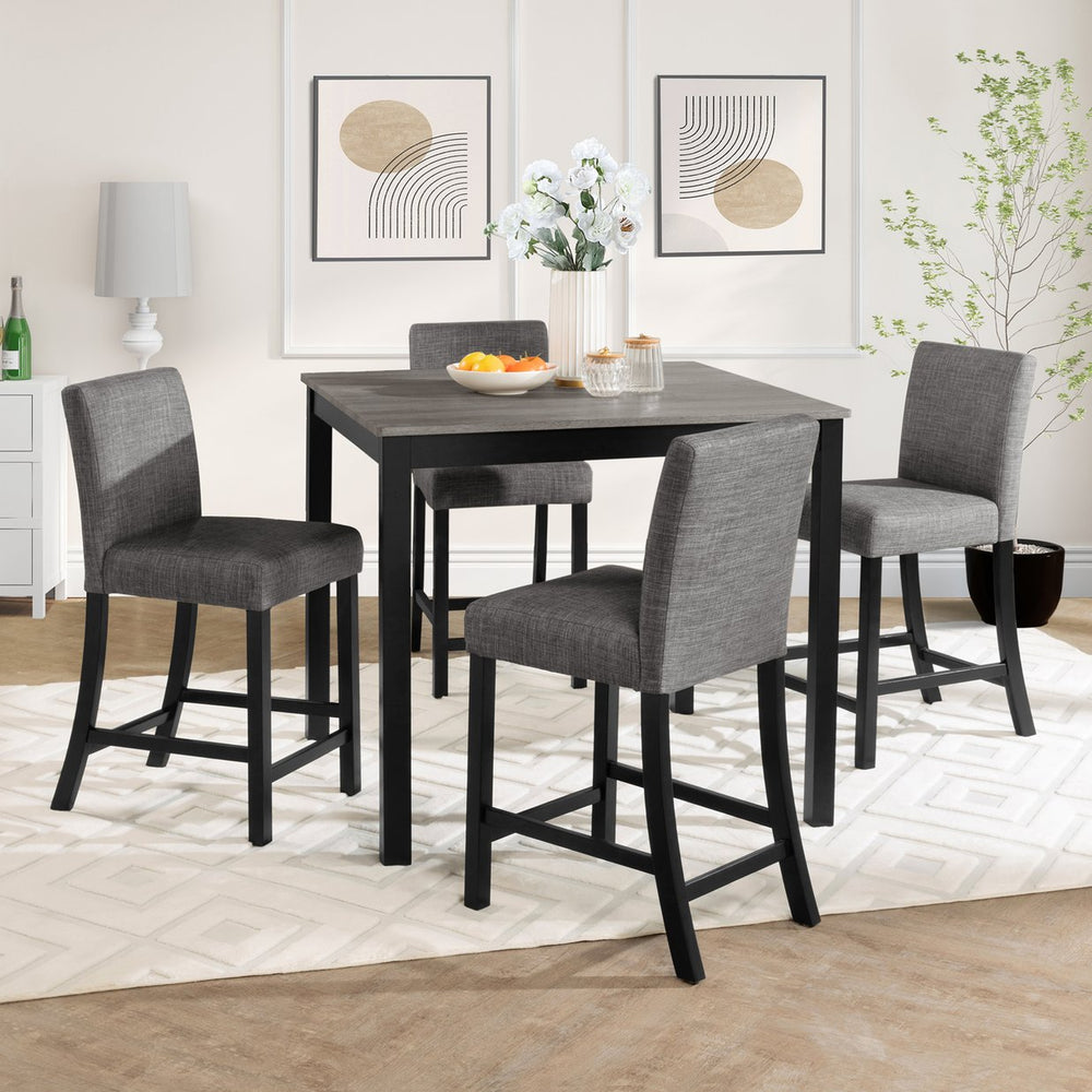 English Elm 5-Piece Counter Height Table Set With 4 Chairs - Stylish Light Grey & Black Design For Modern Dining W1998P195205