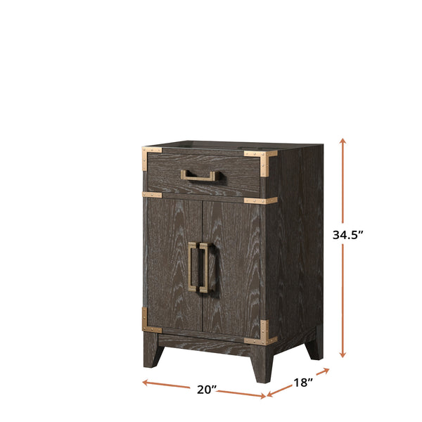 English Elm Brown Oak Single Bath Vanity - Elegant 20" Modern Design With Soft-Close Hinges & Ample Storage B2731P259728