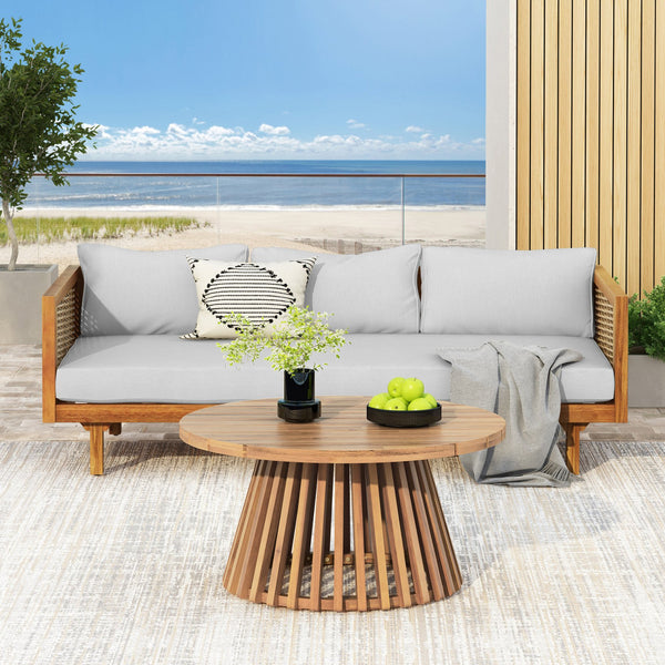 English Elm Christopher Knight Home® - Patio Claremont 3-Seater Daybed With Acacia Wood Table - Stylish Comfort For Outdoor Lounging & Gatherings N770P234486T_N770P205570L