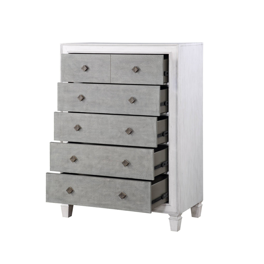 English Elm Katia Transitional Rustic Gray & Weathered Finish Dresser with Felt-Lined Top Drawer and Smooth Glides White 55 L x 22 W x 43 H B2726P248053