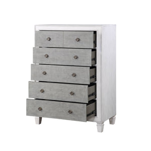 English Elm Katia Transitional Rustic Gray & Weathered Finish Dresser with Felt-Lined Top Drawer and Smooth Glides White 55 L x 22 W x 43 H B2726P248053
