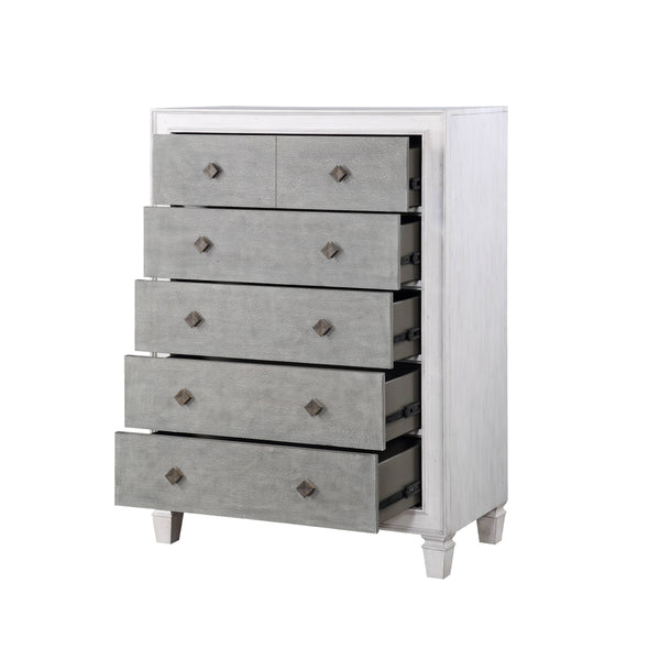 English Elm Katia Transitional Rustic Gray & Weathered Finish Dresser with Felt-Lined Top Drawer and Smooth Glides White 55 L x 22 W x 43 H B2726P248053