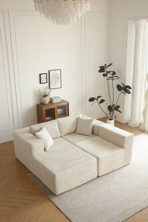 English Elm H613 Modular Sectional Sofa - Mid-Century Modern L-Shaped Couch With Reversible Chaise In Beige W3191S00002