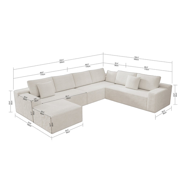 English Elm 137.8*104.3"Modular 137.8*104.3" Modular Sectional Sofa - Plush Corduroy, No Assembly, Flexible 4-Piece Design For Any Space W3819S00052