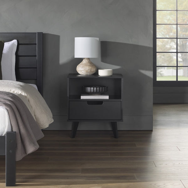 Hans Sleek Mid-Century Modern Nightstand with 1 Drawer and Open Cubby for Stylish Storage Solutions