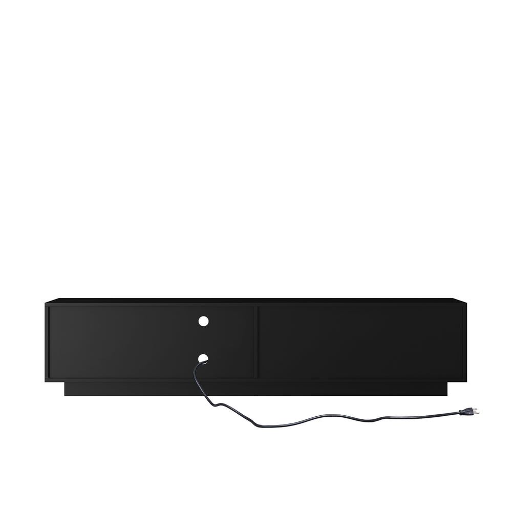 English Elm Mid Century Modern TV Stand with 16-Color LED Lights, Wavy Door Design, Waterproof MDF Storage Cabinet W1321P154003