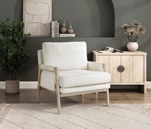 English Elm Modern Accent Chair with Chenille Upholstery, Solid Wood Frame, Plush Seat & Back for Living Room Comfort Cream Color 30.25 L x 29.5 W x 17.5 H B011P281853