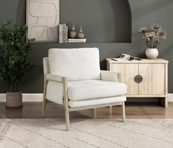 English Elm Modern Accent Chair with Chenille Upholstery, Solid Wood Frame, Plush Seat & Back for Living Room Comfort Cream Color 30.25 L x 29.5 W x 17.5 H B011P281853