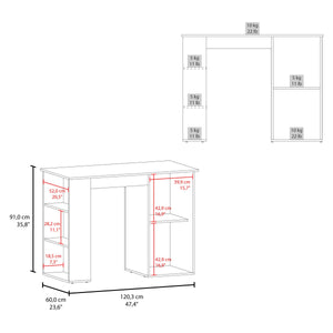 English Elm White White and Natural Oak Kitchen Island with 1 Door, 5 Open Shelves for Rustic Modern Storage Elegance B062P290292