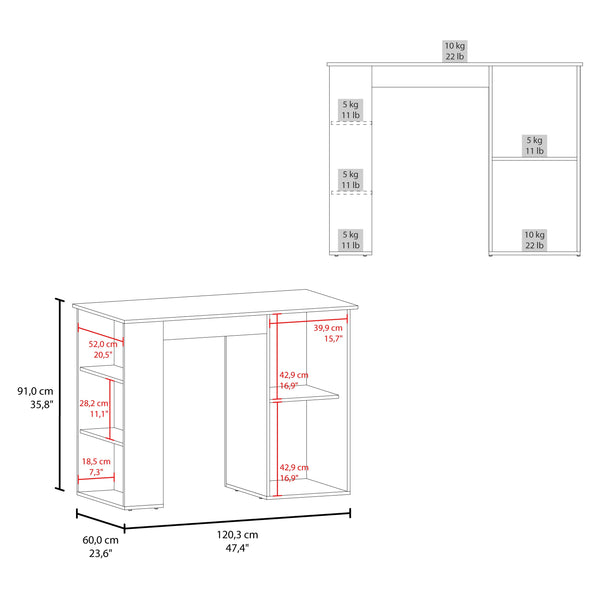 English Elm White White and Natural Oak Kitchen Island with 1 Door, 5 Open Shelves for Rustic Modern Storage Elegance B062P290292