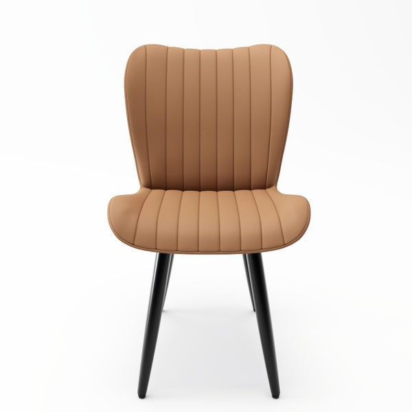 English Elm Set of 2 Armless Faux Leather Dining Chairs with Cushioned Seats and Metal Legs Brown W3316P426946