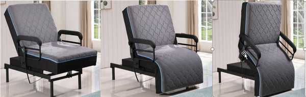 English Elm Twin Adjustable Sit-to-Stand Bed with Remote, 6" Memory Foam, 450 lb Capacity, Padded Rails, Blue B2699S00025