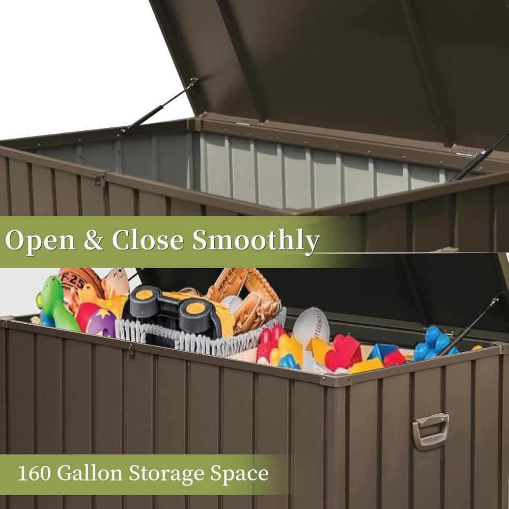 English Elm 160 Gallon Waterproof Deck Box with Galvanized Steel, Hydraulic Pistons, Rollers & Lockable Storage W1859P168272