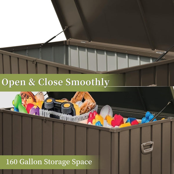English Elm 160 Gallon Waterproof Deck Box with Galvanized Steel, Hydraulic Pistons, Rollers & Lockable Storage W1859P168272