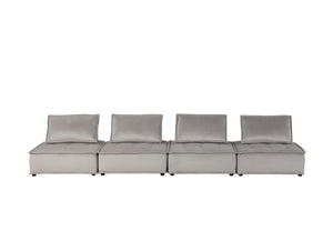 English Elm Aveline Four Piece Modular Velvet Sofa Tufted Sectional for Modern Living Rooms Light Gray B2749S00031