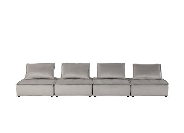 English Elm Aveline Four Piece Modular Velvet Sofa Tufted Sectional for Modern Living Rooms Light Gray B2749S00031