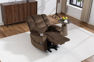 English Elm Ultra Wide Velvet Swivel Lounge Chair with Massage Heating and Powered Lift Assist Brown W547P425984