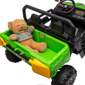 English Elm 24v Kids Ride on Dump Truck Two Seat Electric Utv with Tilting Bed and Remote Control Green W1578P188523